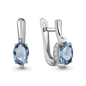 Серьги Аквамарин - Серебро 925, Топаз, Фианит (арт. 4968405А.5)