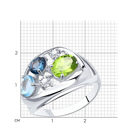 Кольцо Diamant - Серебро 925, Топаз, Топаз лондон, Фианит, Хризолит (арт. 94-310-00660-1)