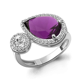 Кольцо Аквамарин - Серебро 925, Синтетический аметист, Фианит (арт. 65021284А.5)