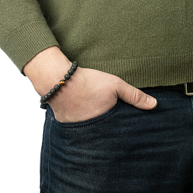 Браслет Фиделис - Сталь, Вулканическая лава, Гематит, Тигровый глаз (арт. AS-S05-08-LvTg)