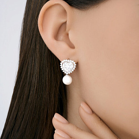 Серьги SOKOLOV - Серебро 925, Жемчуг имитация, Фианит (арт. 94027299)