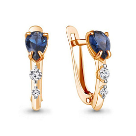 Серьги Аквамарин - Золото 375, Синтетический сапфир , Фианит (арт. 49810Н.8)