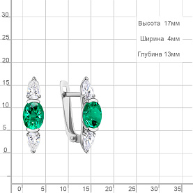 Серьги Аквамарин - Серебро 925, Синтетический изумруд, Фианит (арт. 400768П.5)