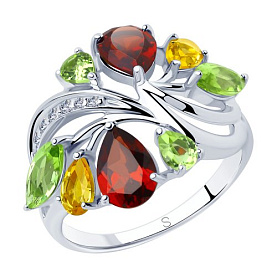 Кольцо SOKOLOV - Серебро 925, Гранат, Фианит, Хризолит, Цитрин (арт. 92011833)