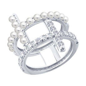 Кольцо SOKOLOV - Серебро 925, Жемчуг имитация, Фианит (арт. 94014597)