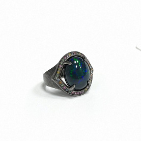 Кольцо Дар - Серебро 925, Опал, Сапфир (арт. К-5208чрк11716151)