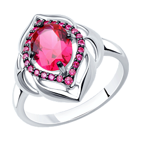 Кольцо SOKOLOV - Серебро 925, Синтетический рубин, Фианит (арт. 84010024)