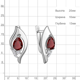 Серьги Аквамарин - Серебро 925, Гранат, Фианит (арт. 45013403А.5)