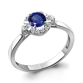 Кольцо Аквамарин - Серебро 925, Синтетический сапфир , Фианит (арт. 67282АБ.5)