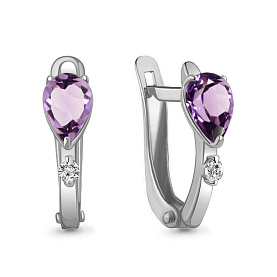 Серьги Аквамарин - Серебро 925, Аметист, Фианит (арт. 4794104А.5)