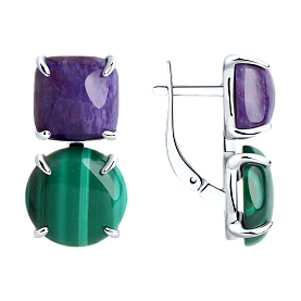 Серьги SOKOLOV - Серебро 925, Малахит, Чароит (арт. 83020097)
