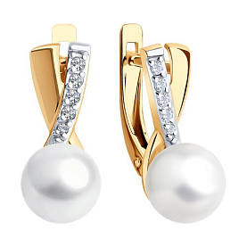 Серьги Diamant - Золото 585, Жемчуг культивированный, Фианит (арт. 51-320-02266-1)