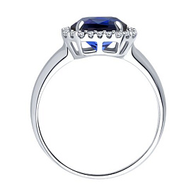 Кольцо SOKOLOV - Серебро 925, Синтетический сапфир , Фианит (арт. 88010013)