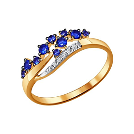 Кольцо SOKOLOV - Золото 585, Бриллиант, Синтетический сапфир (арт. 6012044)