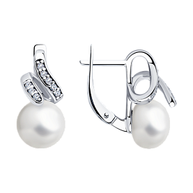 Серьги SOKOLOV - Серебро 925, Жемчуг культивированный, Фианит (арт. 92022641)