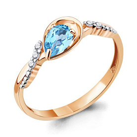 Кольцо Аквамарин - Золото 375, Топаз, Фианит (арт. 6950405А.8)