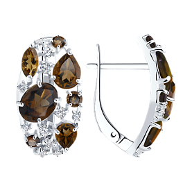 Серьги SOKOLOV - Серебро 925, Раухтопаз, Фианит (арт. 92020229)