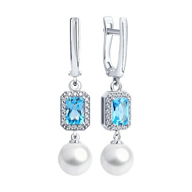 Серьги Diamant - Золото 585, Жемчуг культивированный, Топаз, Фианит (арт. 52-321-02791-1)