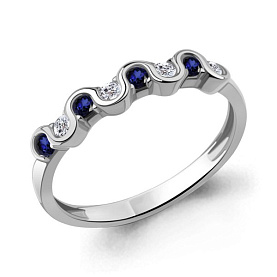 Кольцо Аквамарин - Серебро 925, Синтетический сапфир , Фианит (арт. 600733АБ.5)