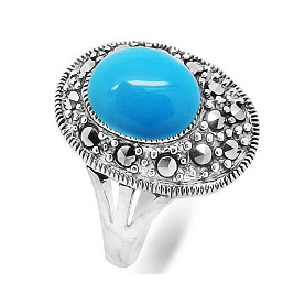 Кольцо Эвора - Серебро 925, Бирюза прессованная, Марказит (арт. 633705)