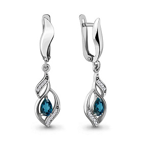 Серьги Аквамарин - Серебро 925, Топаз лондон, Фианит (арт. 4721608А.5)