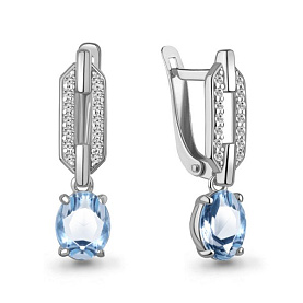 Серьги Аквамарин - Серебро 925, Топаз, Фианит (арт. 45017005А.5)