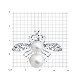 Брошь SOKOLOV - Серебро 925, Жемчуг имитация, Фианит (арт. 94040297)