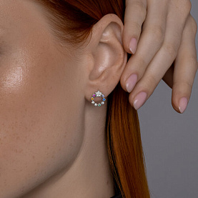 Серьги SOKOLOV - Серебро 925, Синтетический рубин, Фианит (арт. 94026761)