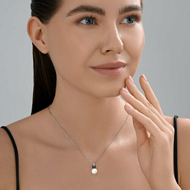 Колье SOKOLOV - Серебро 925, Жемчуг имитация, Фианит (арт. 94071207)