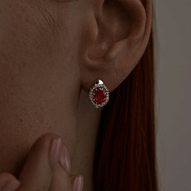 Серьги SOKOLOV - Серебро 925, Синтетический рубин, Фианит (арт. 84020007)