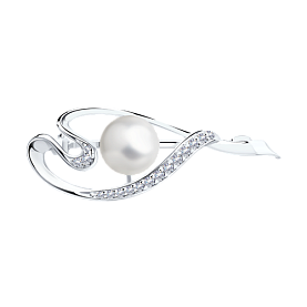 Брошь SOKOLOV - Серебро 925, Жемчуг синтетический, Фианит (арт. 94040037)