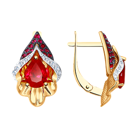 Серьги SOKOLOV - Золото 585, Синтетический рубин, Фианит (арт. 725102)