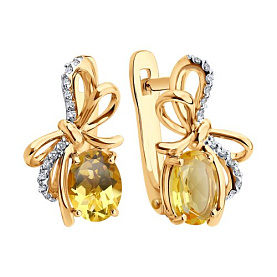 Серьги SOKOLOV - Золото 585, Фианит, Цитрин (арт. 729384)