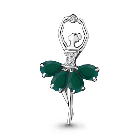 Брошь Аквамарин - Серебро 925, Агат, Фианит (арт. 7263309А.5)