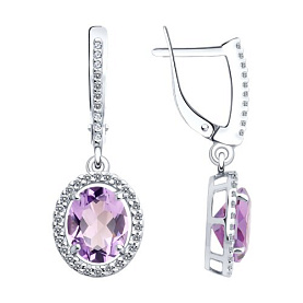 Серьги Diamant - Серебро 925, Аметист, Фианит (арт. 94-321-01999-2)