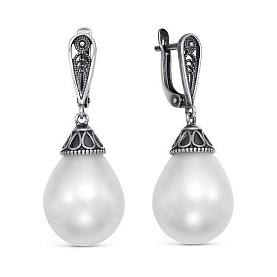 Серьги Красная пресня - Серебро 925, Жемчуг имитация (арт. 3369844)