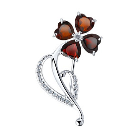 Брошь SOKOLOV - Серебро 925, Гранат, Фианит (арт. 92040083)