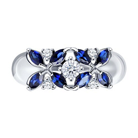 Кольцо SOKOLOV - Серебро 925, Синтетический сапфир , Фианит (арт. 88010032)