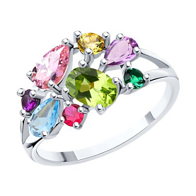 Кольцо SOKOLOV - Серебро 925, Аметист, Синтетический рубин, Топаз, Фианит, Хризолит (арт. 92014278)