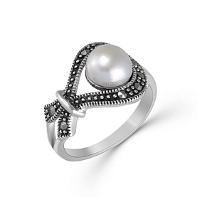 Кольцо Эвора - Серебро 925, Жемчуг культивированный, Марказит (арт. 654828)