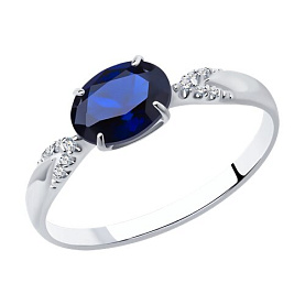Кольцо SOKOLOV - Серебро 925, Синтетический сапфир , Фианит (арт. 88010002)