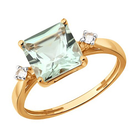 Кольцо SOKOLOV - Золото 585, Горный хрусталь, Празиолит (арт. 717389)