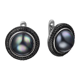 Серьги Мастер Клио - Серебро 925, Жемчуг синтетический, Фианит (арт. 24С158361)