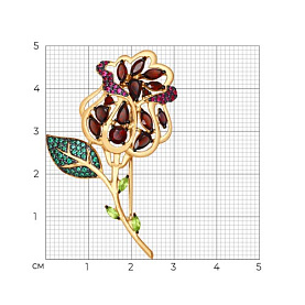Брошь SOKOLOV - Серебро 925, Гранат, Фианит, Хризолит (арт. 92040069)