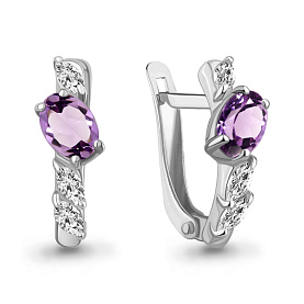 Серьги Аквамарин - Серебро 925, Аметист, Фианит (арт. 45026004.5)