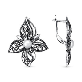 Серьги Красная пресня - Серебро 925, Жемчуг культивированный (арт. 33312308)