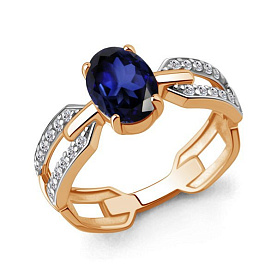 Кольцо Аквамарин - Золото 375, Синтетический сапфир , Фианит (арт. 650226АБ.8)