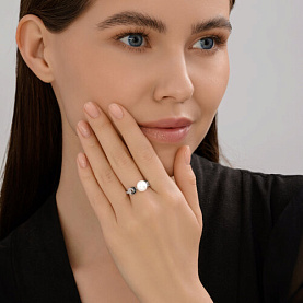Кольцо SOKOLOV - Серебро 925, Жемчуг синтетический, Фианит (арт. 94014415)