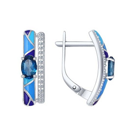Серьги SOKOLOV - Серебро 925, Топаз лондон, Фианит, Эмаль (арт. 92021274)