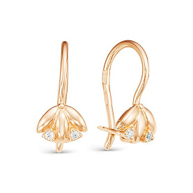 Серьги Золотые узоры - Золото 585, Фианит (арт. 02-3466)